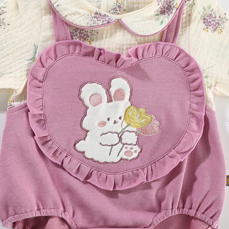 Body Infantil Rosa Florido com Coelhinho