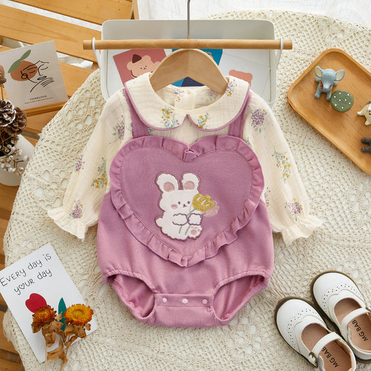 Body Infantil Rosa Florido com Coelhinho