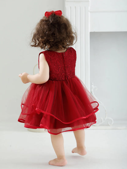 Vestido Vermelho com Tule e Renda