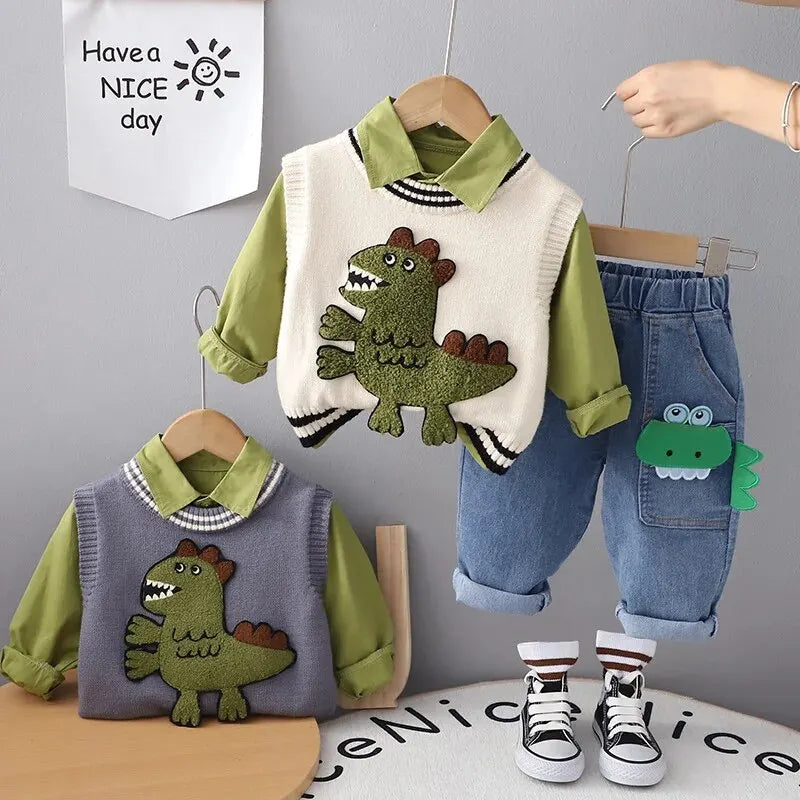 Conjunto Infantil Masculino Três Peças Dinossauro