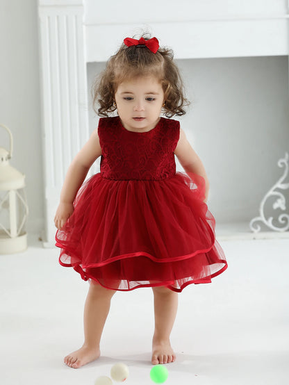 Vestido Vermelho com Tule e Renda