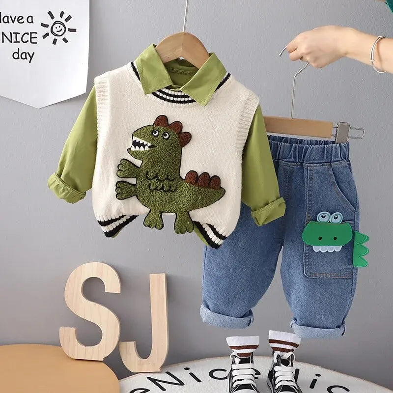 Conjunto Infantil Masculino Três Peças Dinossauro