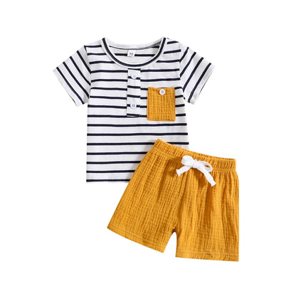 Conjunto Infantil Camisa Listrada Manga Curta + Shorts