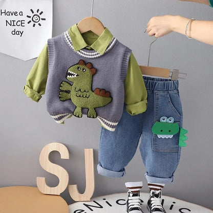 Conjunto Infantil Masculino Três Peças Dinossauro