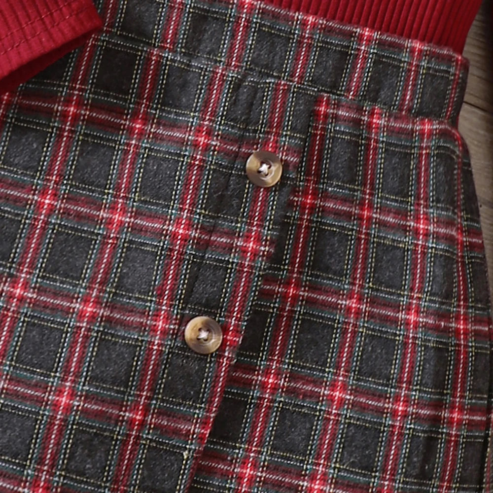 Conjunto Inverno Vermelho com Saia Xadrez