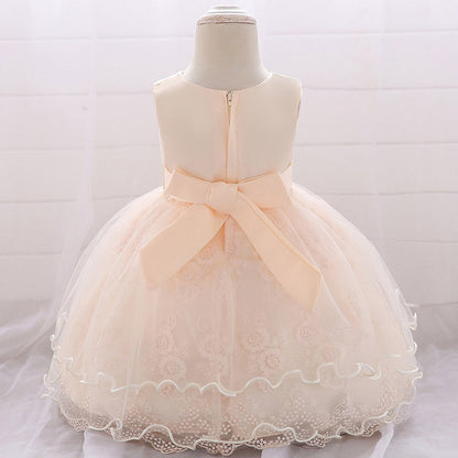 Vestido Infantil de Festa Renda Floral e Laçinho