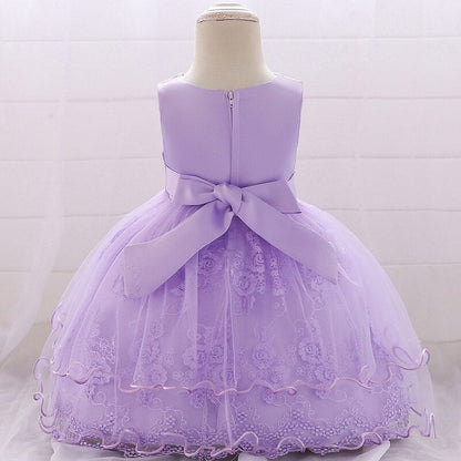 Vestido Infantil de Festa Renda Floral e Laçinho