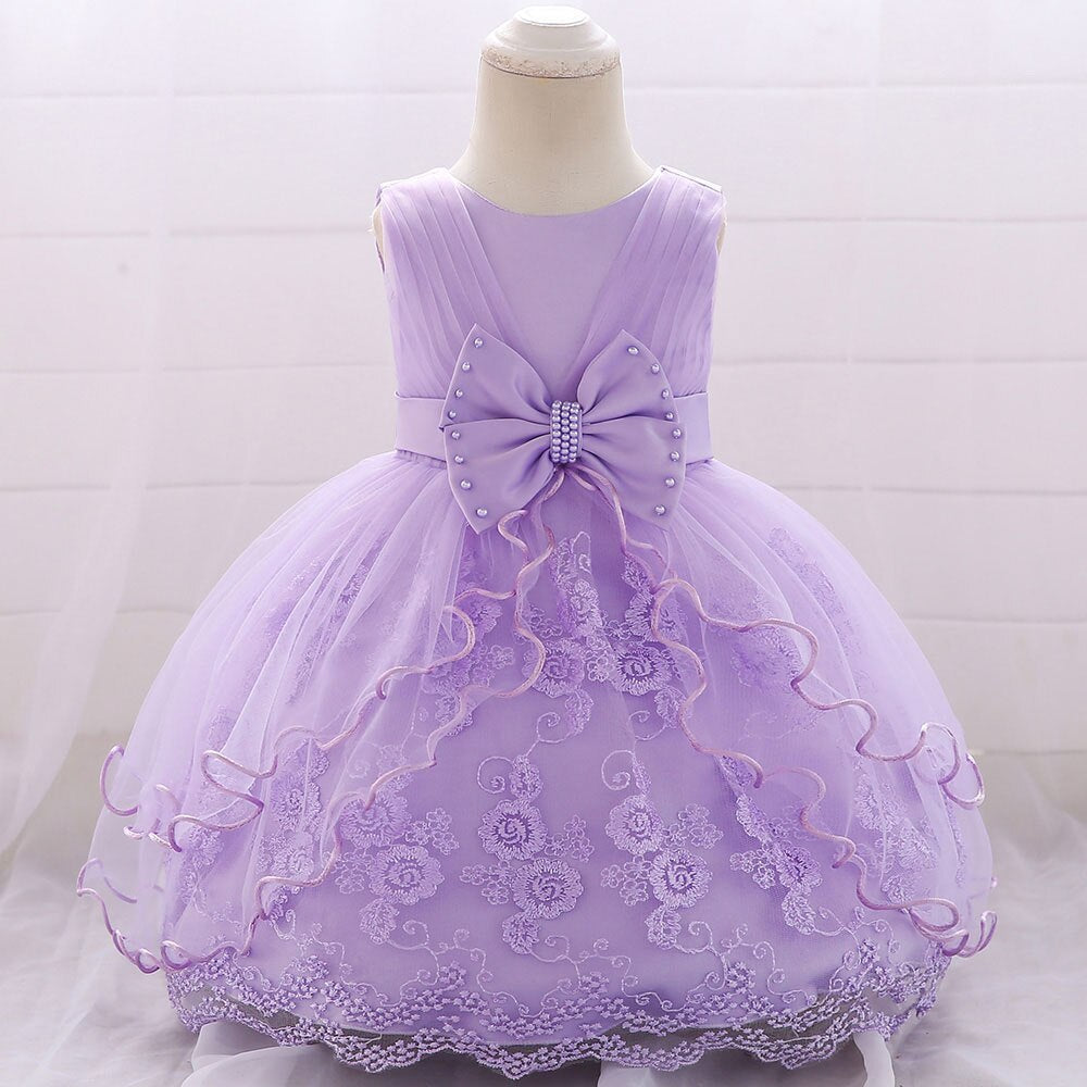 Vestido Infantil de Festa Renda Floral e Laçinho