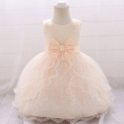 Vestido Infantil de Festa Renda Floral e Laçinho