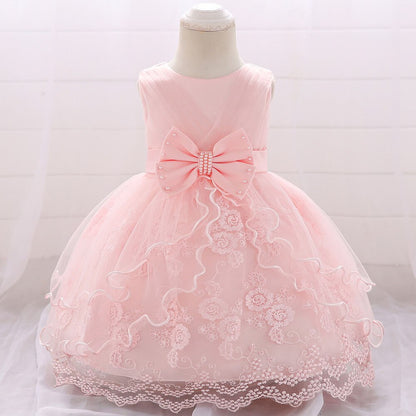 Vestido Infantil de Festa Renda Floral e Laçinho