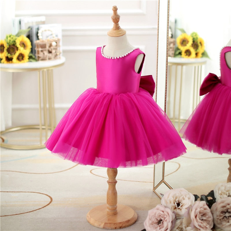 Vestido Infantil de Festa Rosa Laçinho