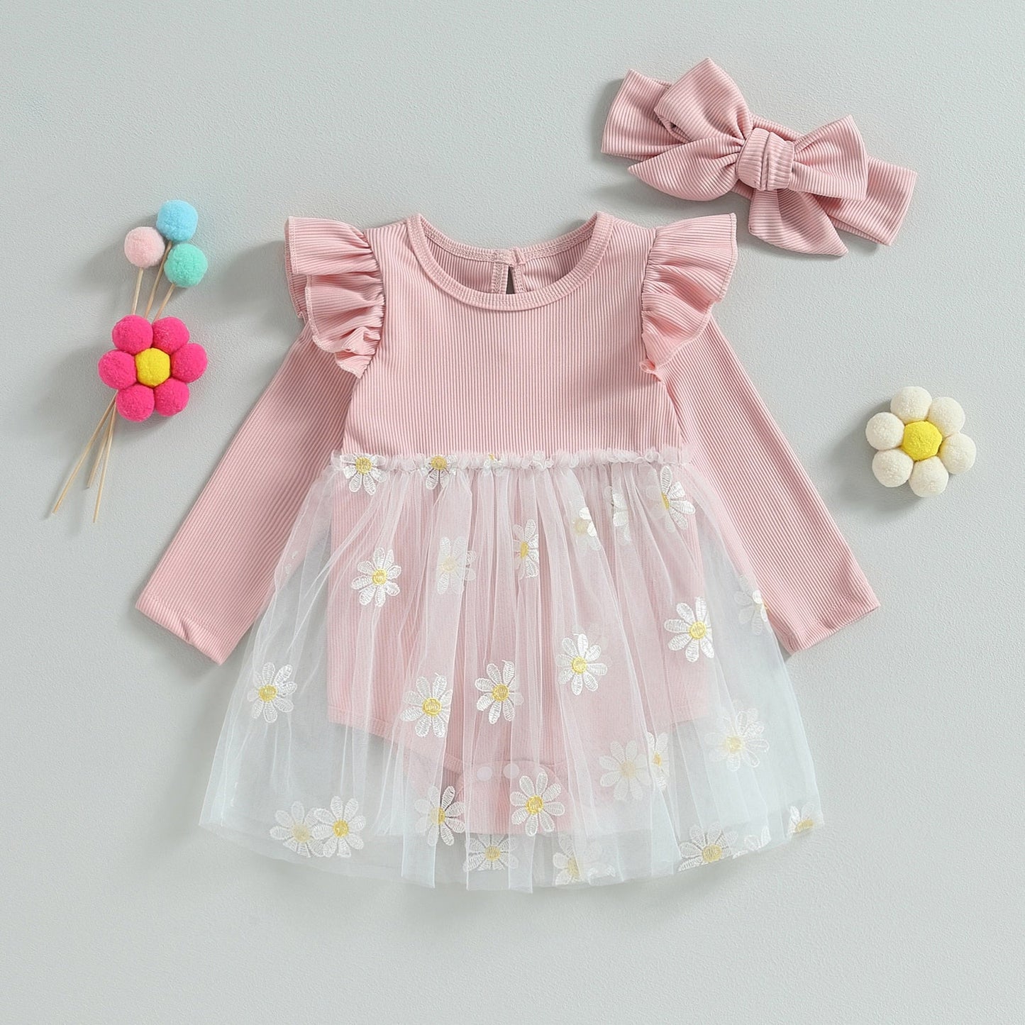 Body Infantil Tule Margaridas + Faixa