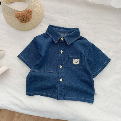 Camisa Infantil Jeans Bolso Ursinho