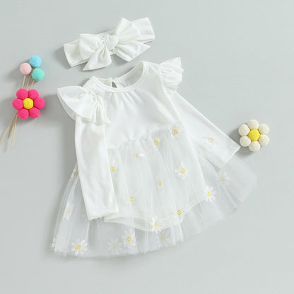 Body Infantil Tule Margaridas + Faixa