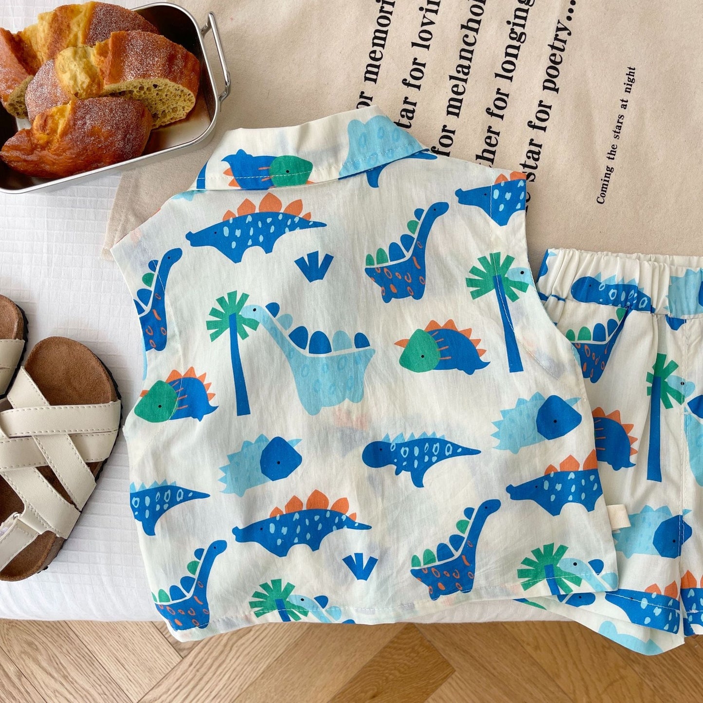 Conjunto Infantil Masculino Azul Dino Bolsinhos