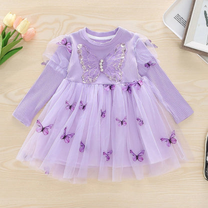 Vestido Infantil Borboletas e Tule