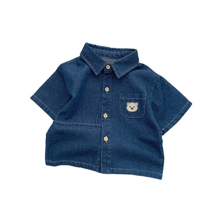 Camisa Infantil Jeans Bolso Ursinho