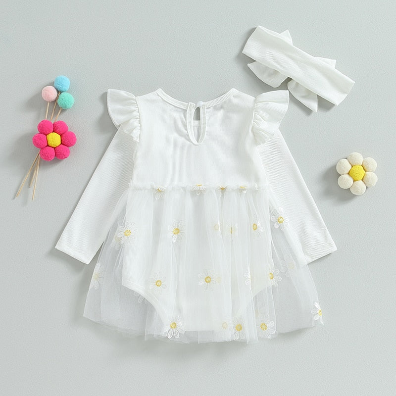 Body Infantil Tule Margaridas + Faixa