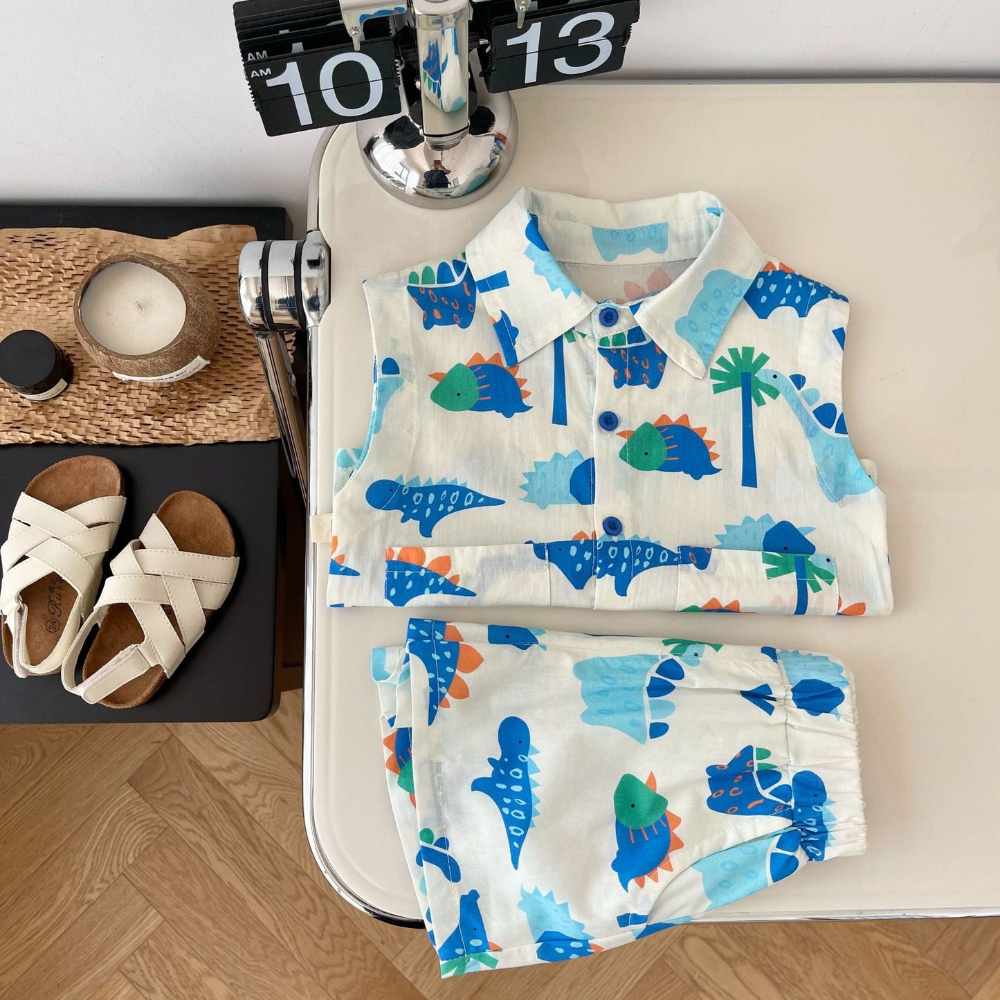 Conjunto Infantil Masculino Azul Dino Bolsinhos