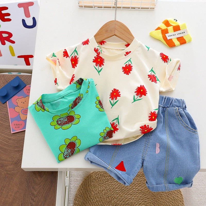 Conjunto Infantil Feminino Florzinhas e Jeans