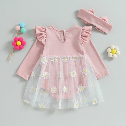 Body Infantil Tule Margaridas + Faixa