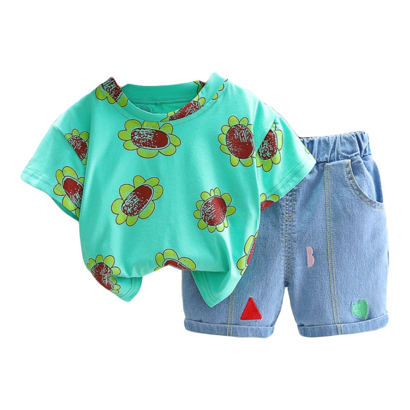 Conjunto Infantil Feminino Florzinhas e Jeans