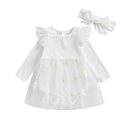 Body Infantil Tule Margaridas + Faixa