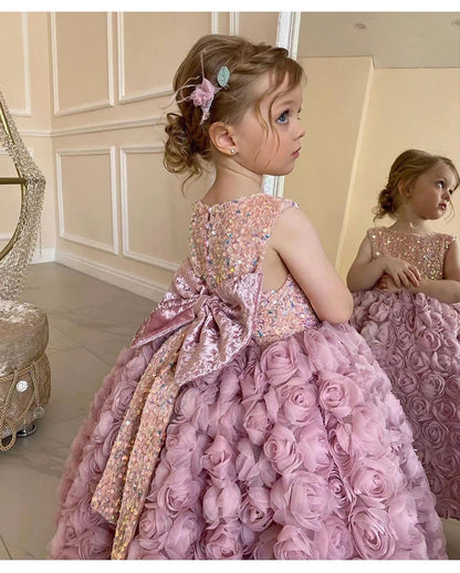 Vestido De Festa Infantil Flores e Laçinho