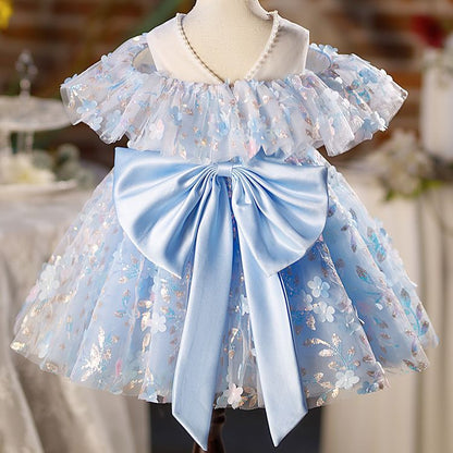 Vestido De Festa Infantil Azul Florzinhas