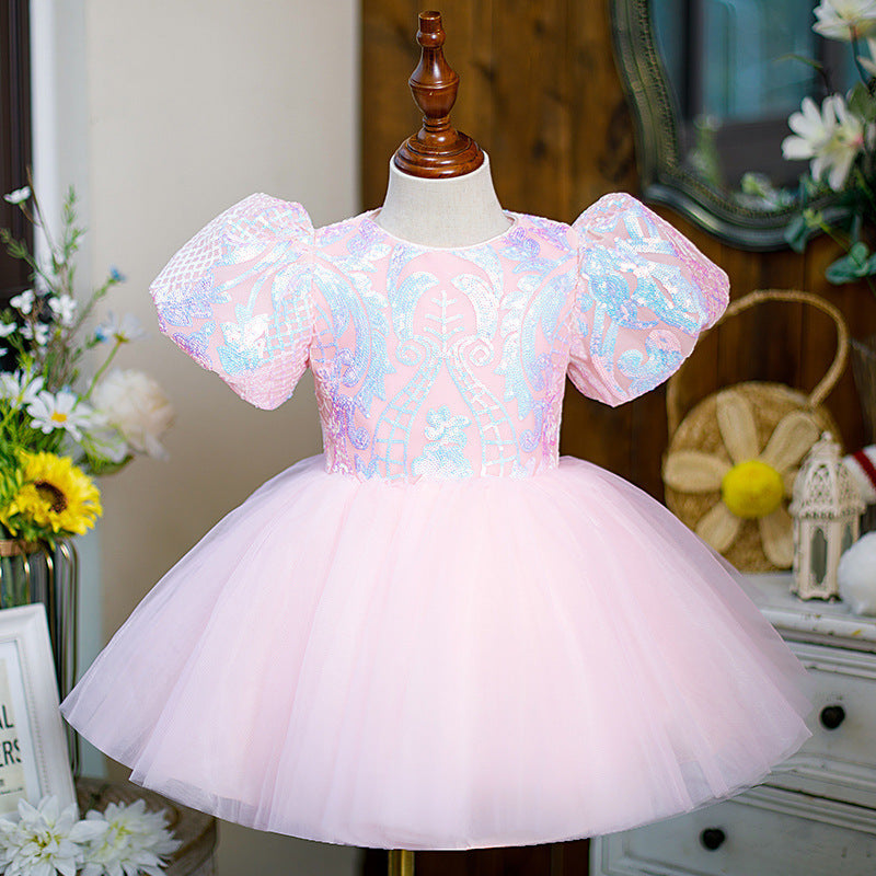 Vestido Infantil Rosa Tule Laçinho