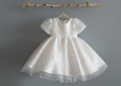 Vestido Infantil Branco Pérolas