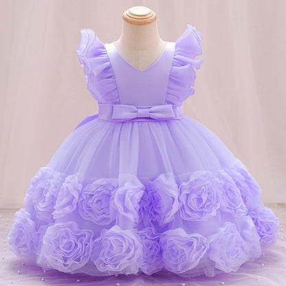 Vestido Infantil De Festa Flores Laçinho