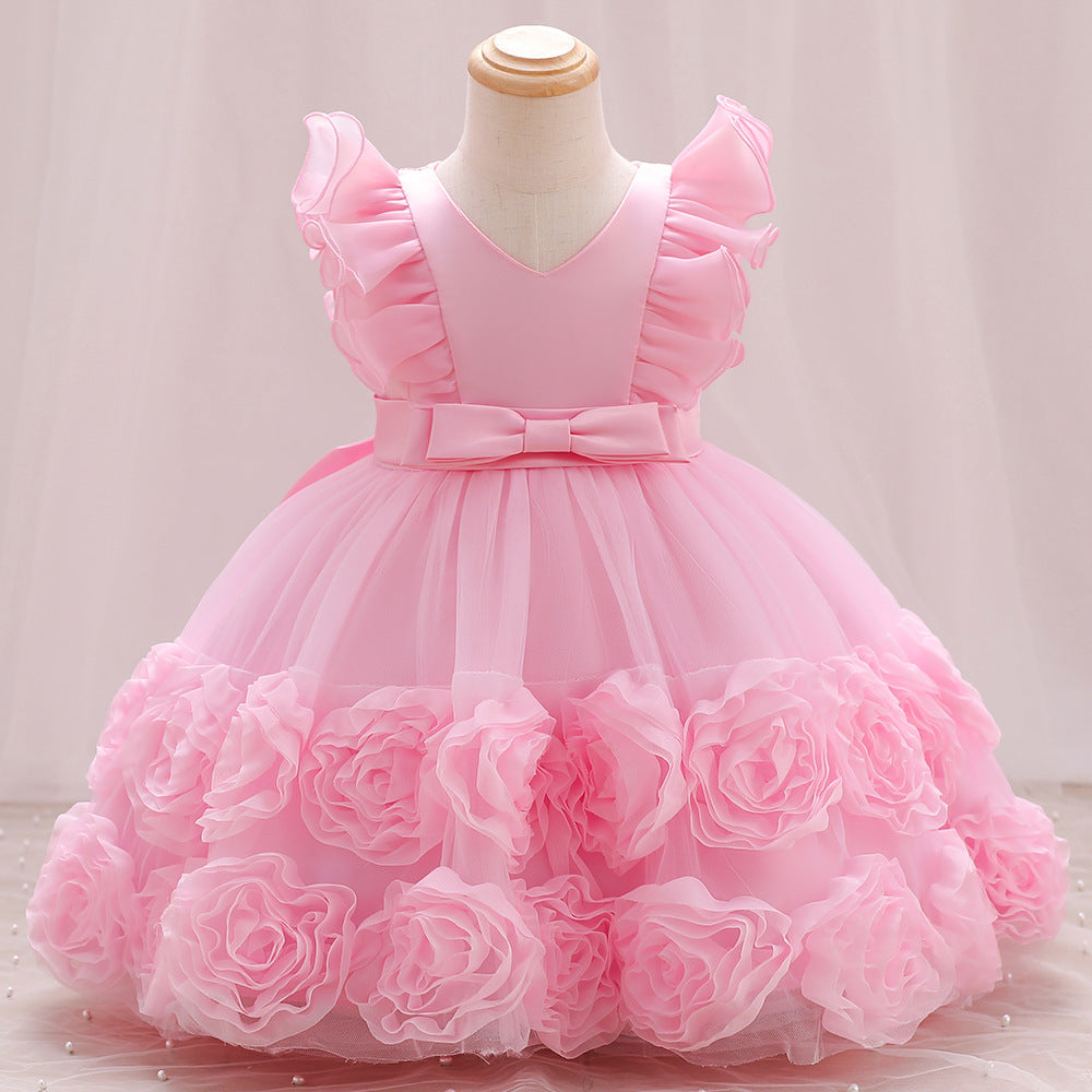 Vestido Infantil De Festa Flores Laçinho