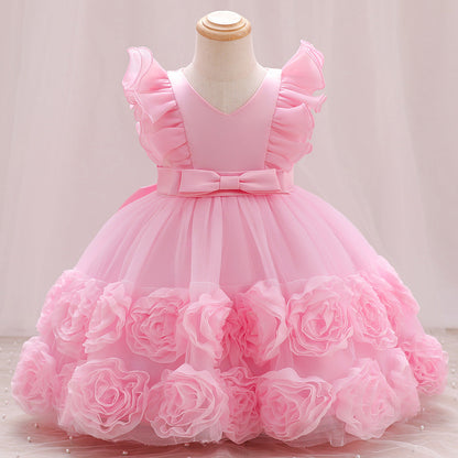 Vestido Infantil De Festa Flores Laçinho