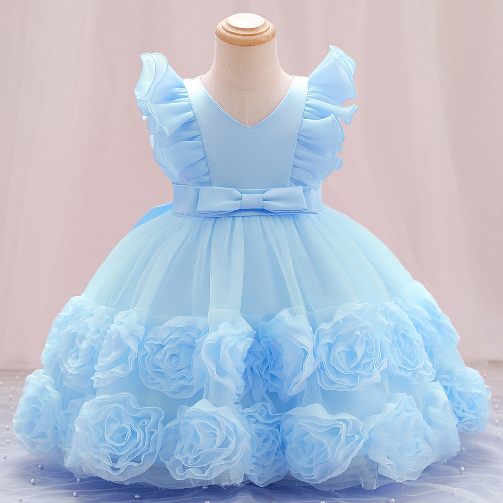 Vestido Infantil De Festa Flores Laçinho