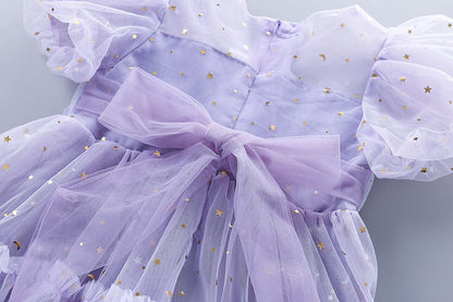 Vestido Infantil Roxo Tule Estrelinhas