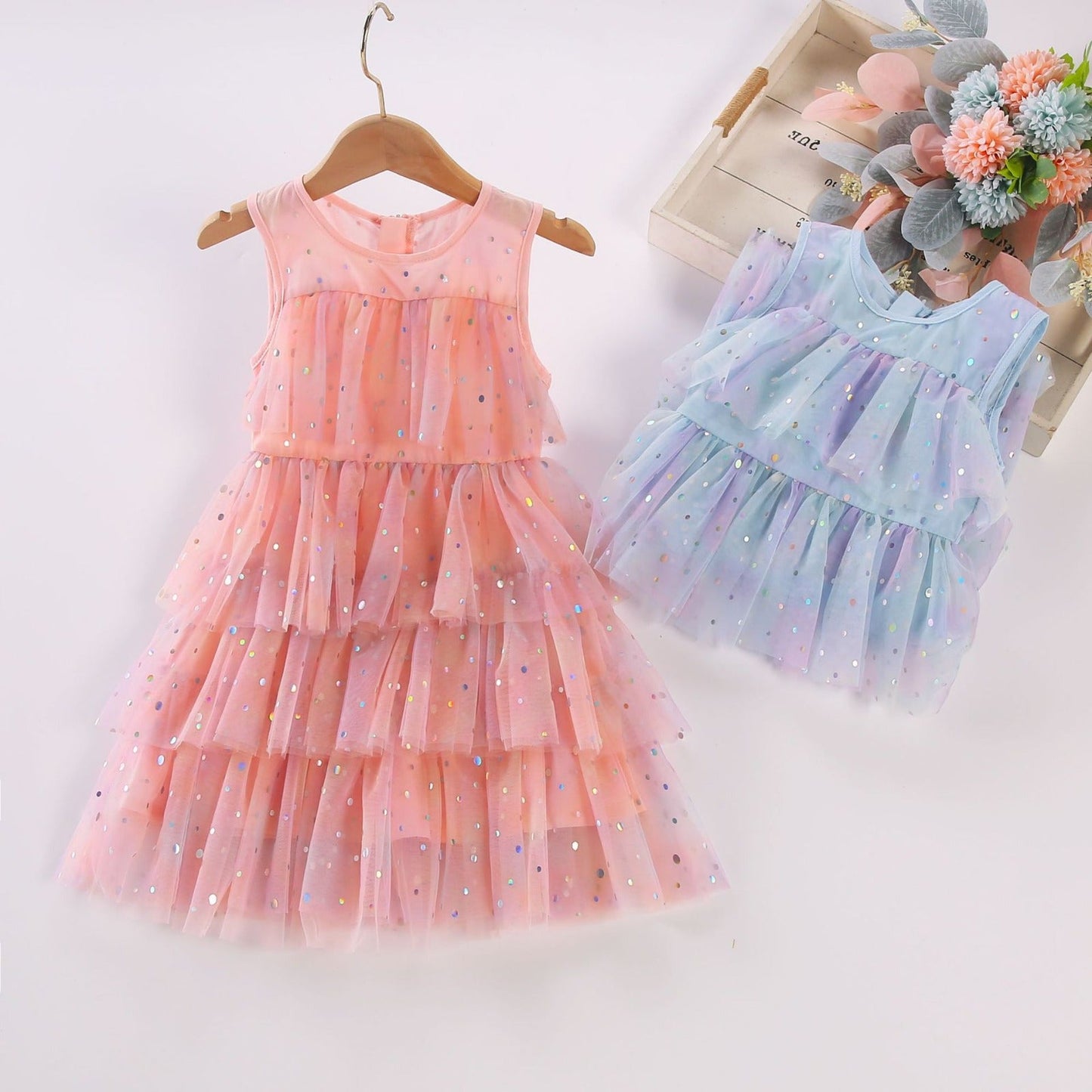 Vestido Infantil Tule Poá Camadas