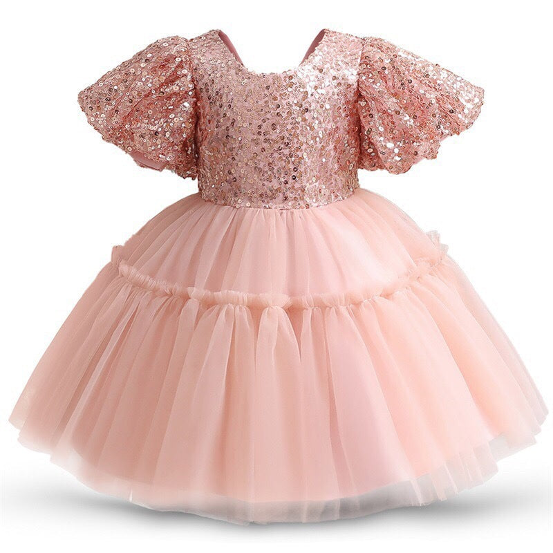 Vestido Infantil Rosa Pedrarias e Laço