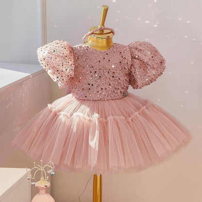 Vestido Infantil Rosa Pedrarias e Laço