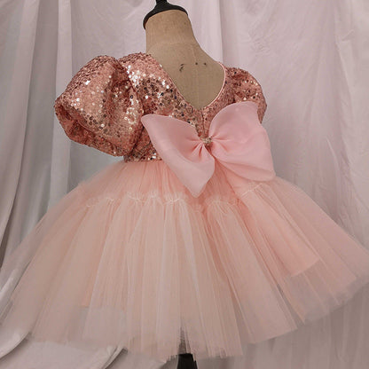 Vestido Infantil Rosa Pedrarias e Laço