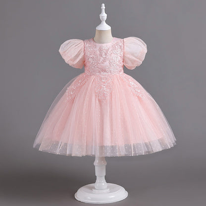 Vestido Infantil De Festa Bordado Floral e Tule