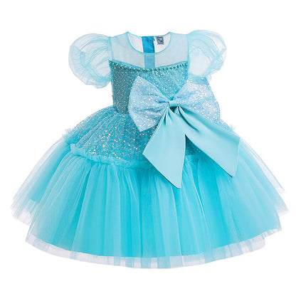 Vestido Infantil De Festa Brilhante Laço