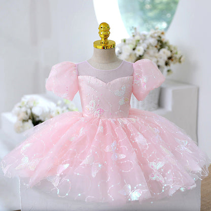 Vestido Infantil Borboletas Brilhante