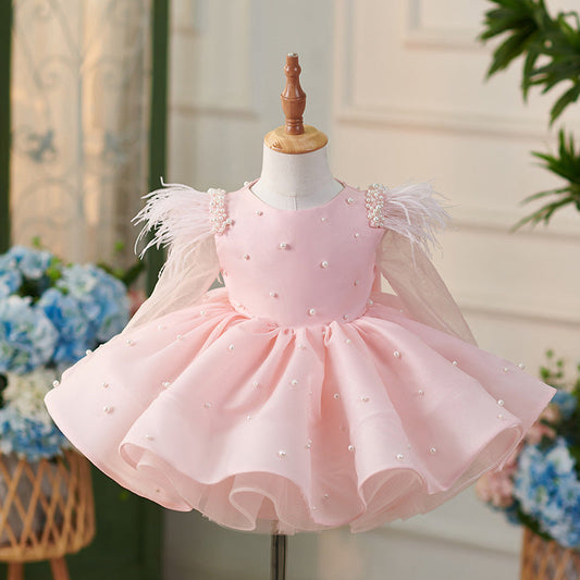 Vestido De Festa Infantil Rosa Pérolas