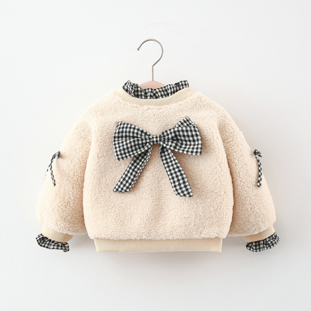 Blusa de Frio Lacinho Xadrez blusa Loja Click Certo Bege 0-6 meses 