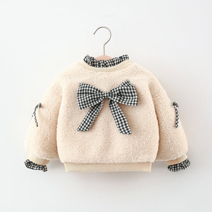 Blusa de Frio Lacinho Xadrez blusa Loja Click Certo Bege 0-6 meses 