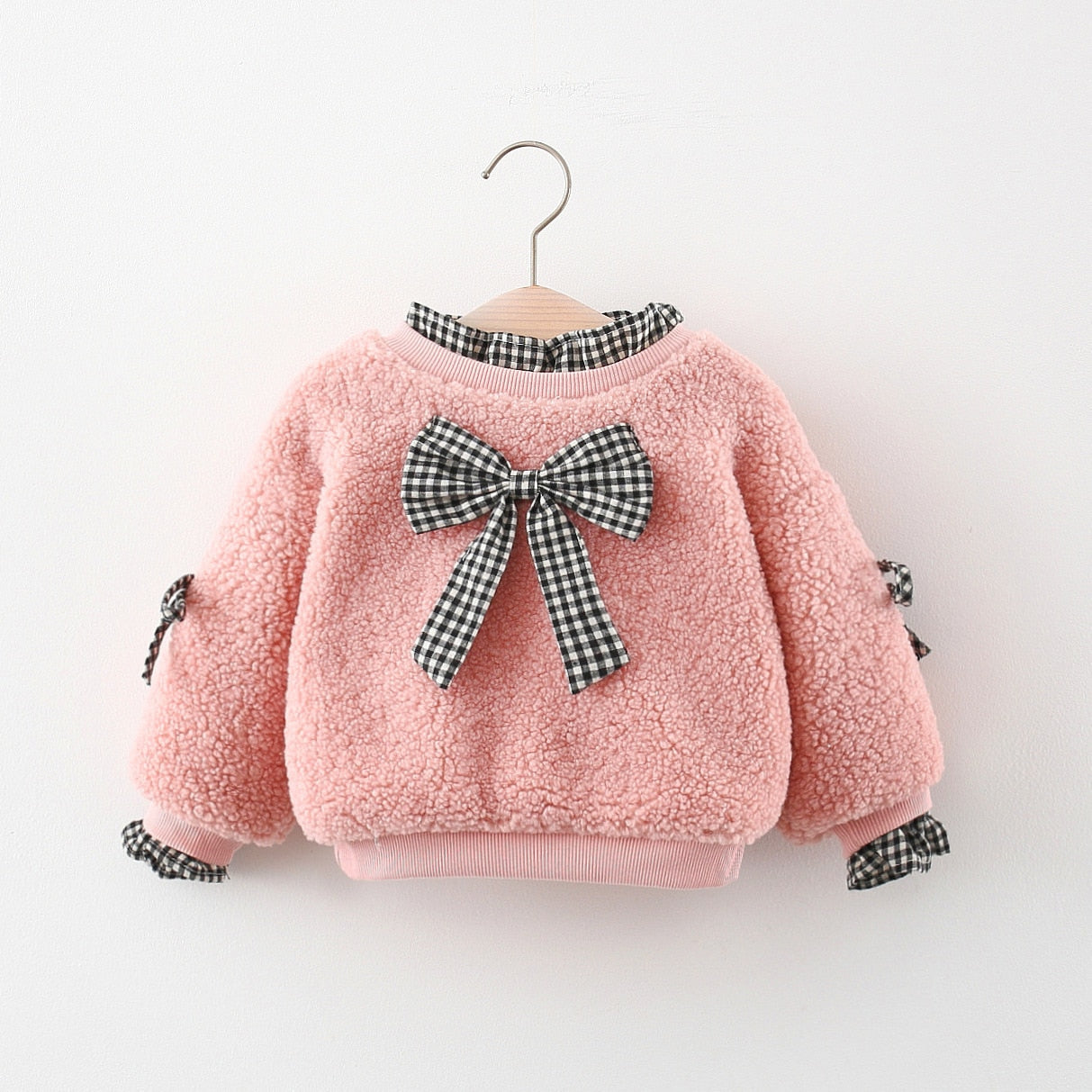 Blusa de Frio Lacinho Xadrez blusa Loja Click Certo Rosa 0-6 meses 