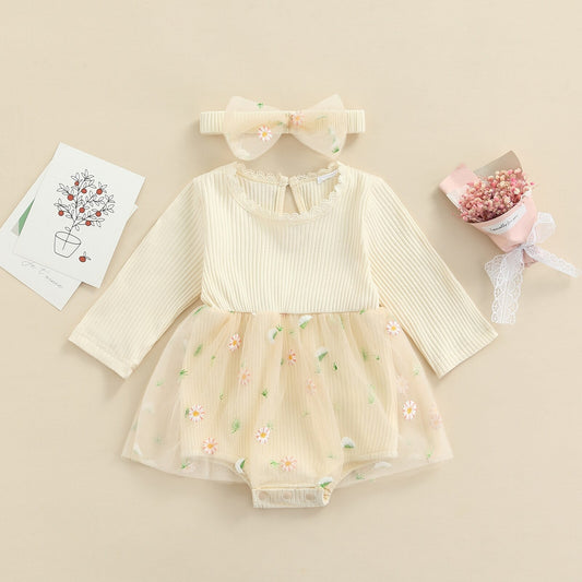 Body Canelado com Saia Tule Vestido Loja Click Certo Bege 0-03 meses 35cm 