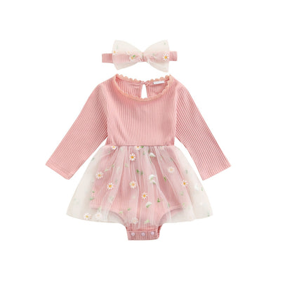 Body Canelado com Saia Tule Vestido Loja Click Certo Rosa 0-03 meses 35cm 