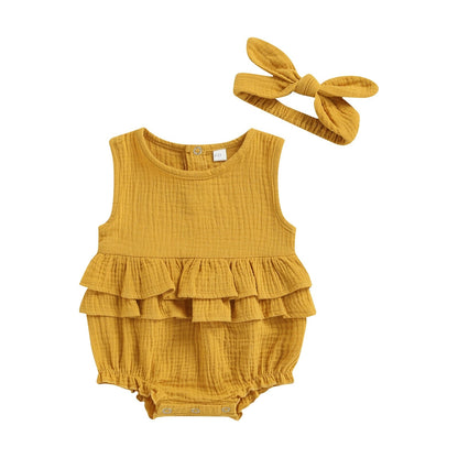 Body Infantil Feminino Babadinhos + Faixa Loja Click Certo Amarelo 0-3 Meses 